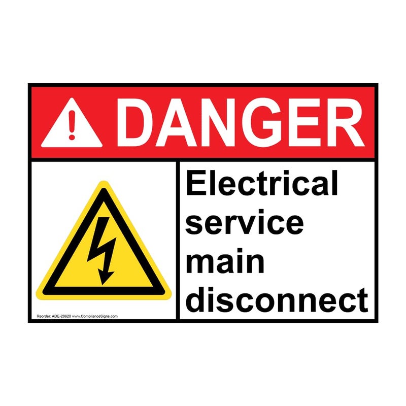 ComplianceSigns.com Danger Electrical Service Main Disconnect ANSI Safety Label Decal, 5x3.5 in. 4-Pack Vinyl for Electrical - Image 1